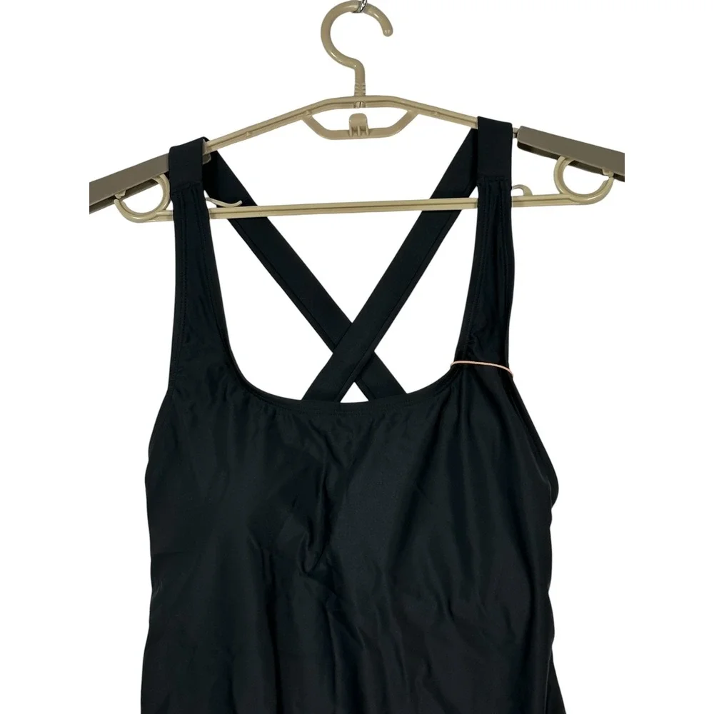 MWT Quince Womens Italian Cross Back One Piece Swimsuit Large Padded Black